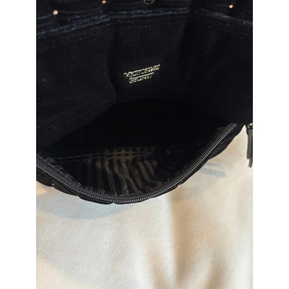 Victoria's Secret Black Velvet Quilted Studded Backpack Gold Hardware Bag‎